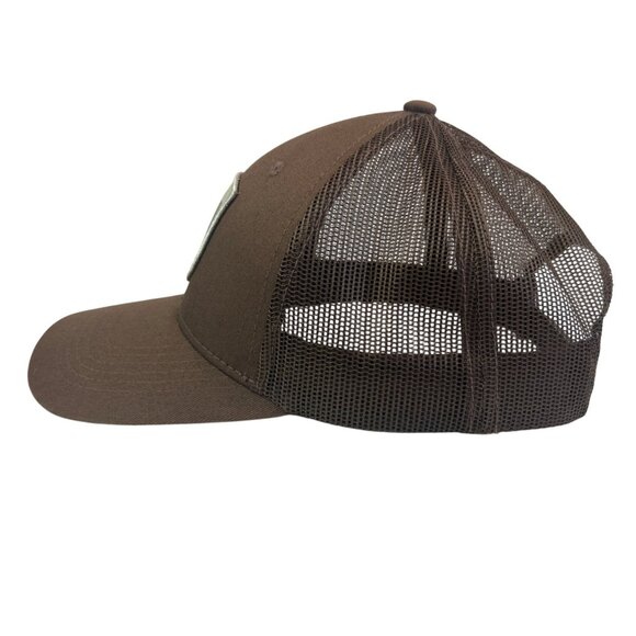 Brown Trucker Hat Bigfoot Patch American Flag Outdoor Cap Patriotic - Picture 2 of 6